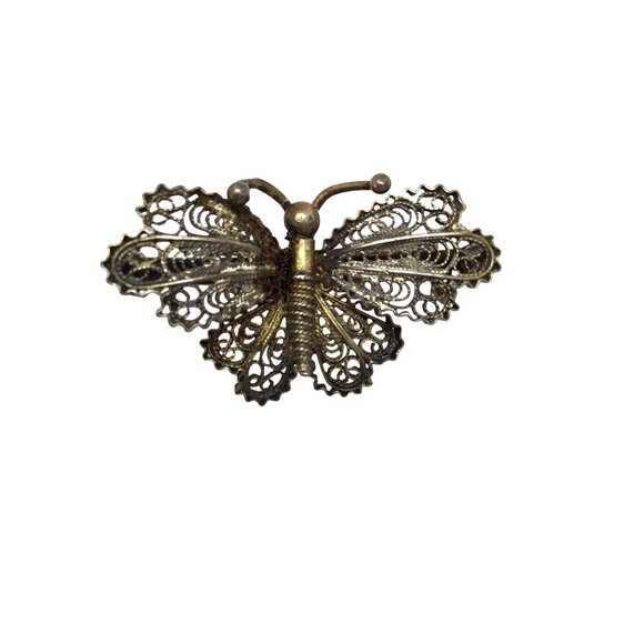 VTG Italian .900 Silver Filigree Butterfly Brooch Marked Italy Bug Insect Pin - Picture 1 of 7